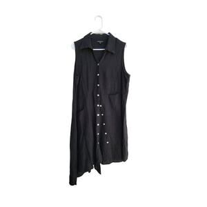 For‎ Cynthia Linen Blend Black Asymmetric Button Front Lagenlook Classic Dress L